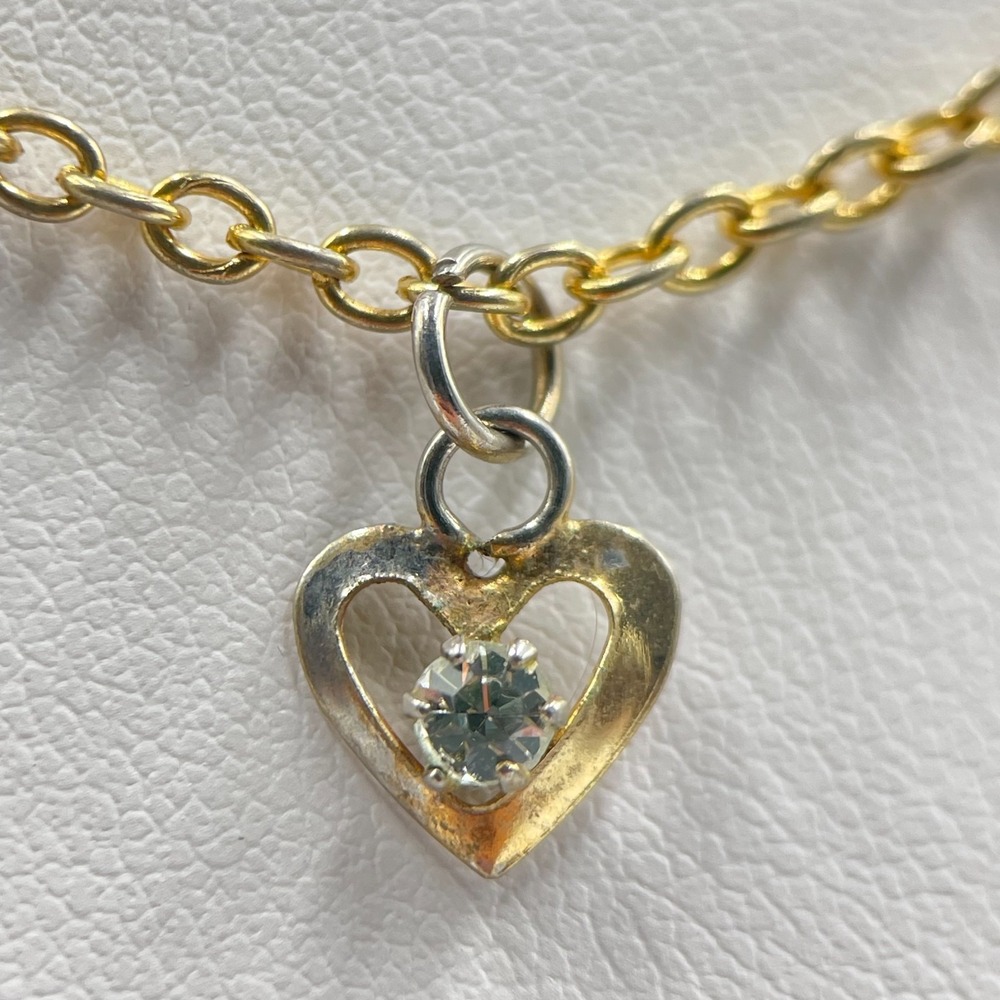 Vintage Y2K Gold Tone Dainty Open Heart Pendant Necklace Sparkling Clear CZ